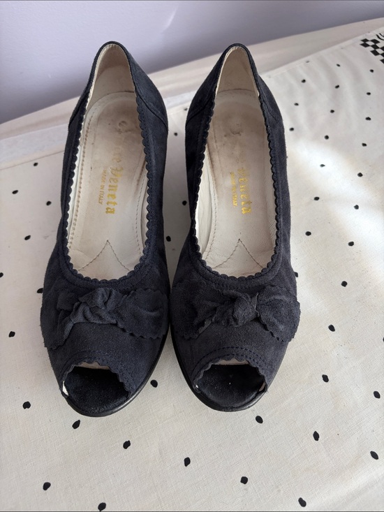 Bottega Veneta Shoes - Bottega Veneta vintage Blue Suede Peep-Toe Knot Bow Heels